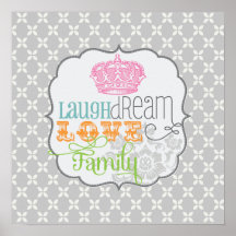Modern Shabby Chic Laugh Dream Love & Family Gray Poster