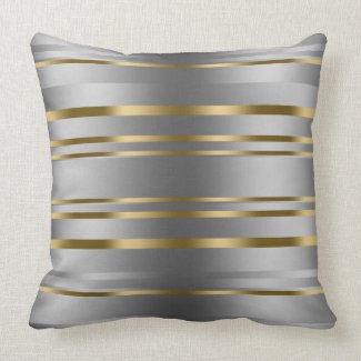 Modern Shiny Silver & Gold Stripes Pattern Throw Pillow