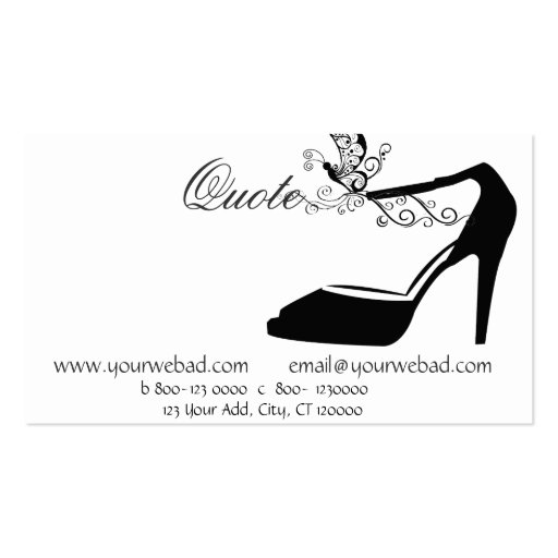 Modern Shoe Fashion Butterfly Chic Couture Business Card (back side)