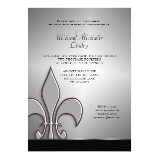 Modern Silver Anniversary Fleur de Lis Personalized Invite