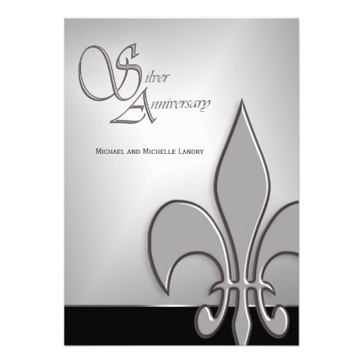 Modern Silver Anniversary Fleur de Lis Personalized Invite