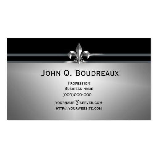 Modern Silver Black Fleur de Lis Business Card (front side)