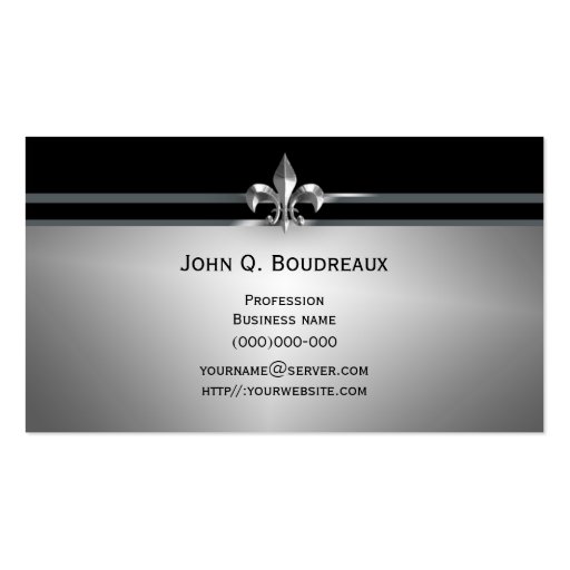 Modern Silver Black Fleur de Lis Business Cards (front side)