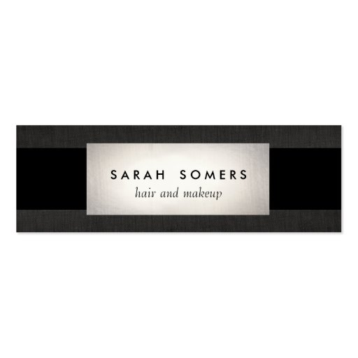 Modern Silver Black Linen Striped Makeup and Hair Business Cards