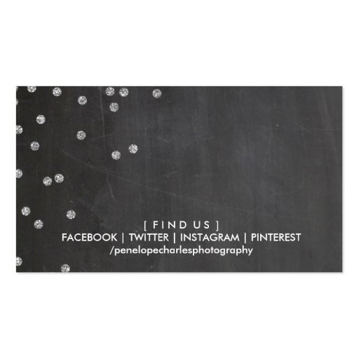 MODERN silver glitter confetti dots chalkboard Business Card Template (back side)