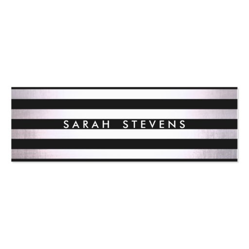 Modern Silver Thin Black Striped Salon and Spa 2 Business Cards