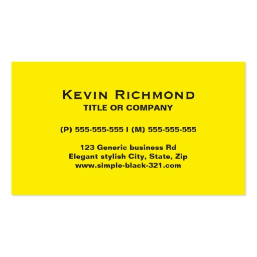 Modern simple bright yellow black business card (front side)