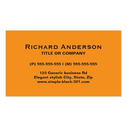 Modern simple orange black business card (front side)