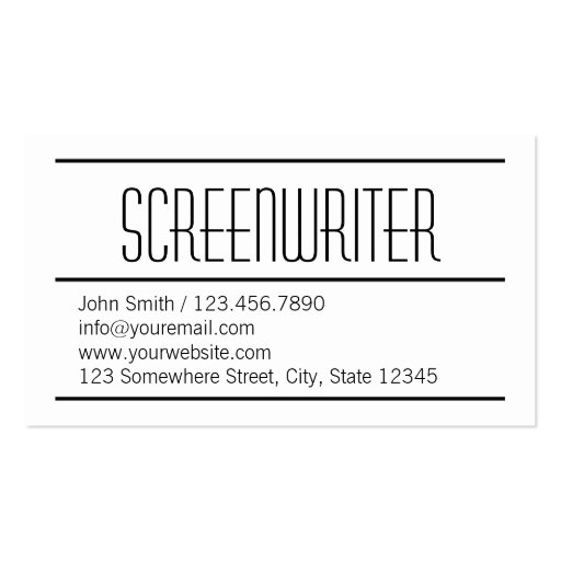 Modern Simple Screenwriter Business Card (front side)
