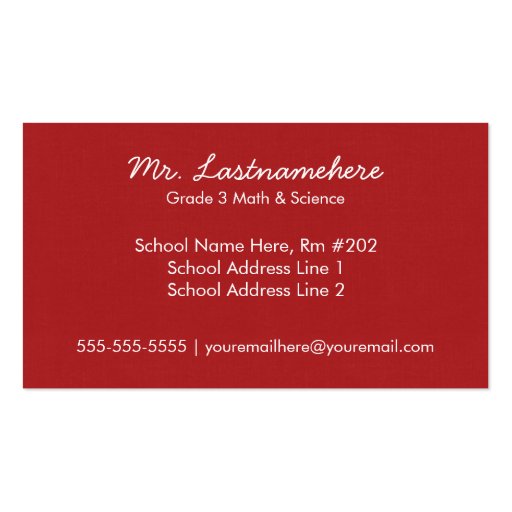 Modern & Simple Teacher Business Card (back side)