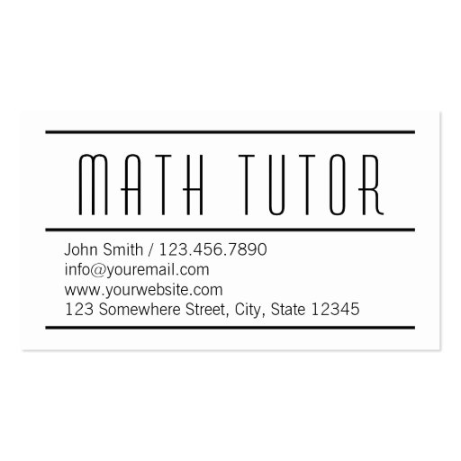 Modern Simple White Math Tutor Business Card (front side)