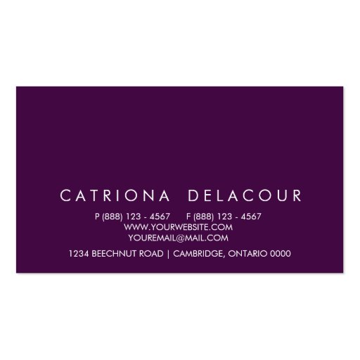 Modern Sleek Elegant Dark Purple Business Card (back side)