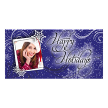 Modern Snow Blue Glow Happy Holiday Photo Card