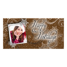 Modern Snow Brown Glow Happy Holiday Photo Card