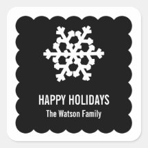 Modern snow flake black scallop christmas holiday square stickers