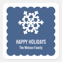 Modern snow flake blue scallop christmas holiday square stickers