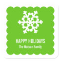 Modern snow flake green scallop christmas holiday sticker
