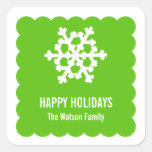 Modern snow flake green scallop christmas holiday stickers