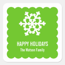 Modern snow flake green scallop christmas holiday stickers