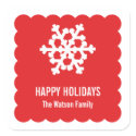 Modern snow flake red scallop christmas holiday sticker