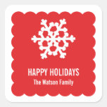 Modern snow flake red scallop christmas holiday stickers