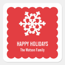 Modern snow flake red scallop christmas holiday stickers