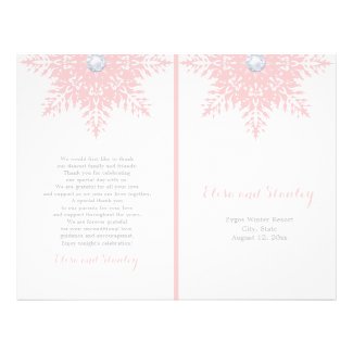 Modern snowflake pink, white wedding program 8.5" x 11" flyer