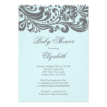 Modern Soft Blue Gray Floral Swirl Baby Shower invitations