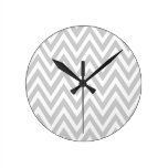 Modern soft gray white chevron zigzag clock