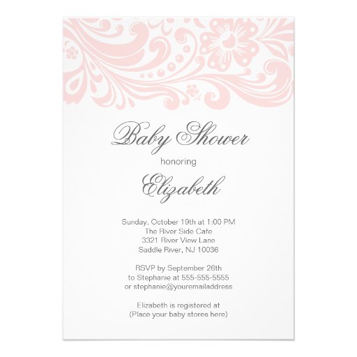 Modern Soft Pink Floral Swirl Baby Shower Invitation