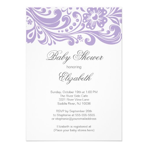 Modern Soft Purple Floral Swirl Baby Shower Invitation