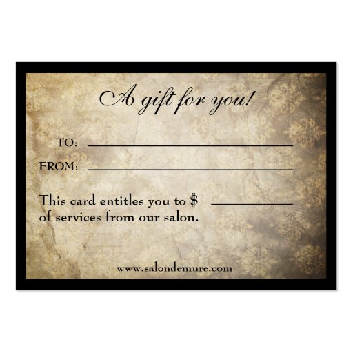 Modern Sophisticated Salon Gift Certificates Business Card Templates (back side)
