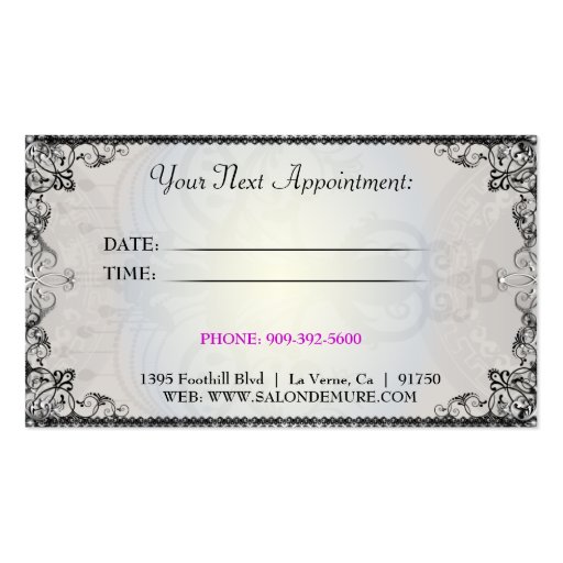 Modern Sophisticated Silver Designer Salon Business Card Templates (back side)