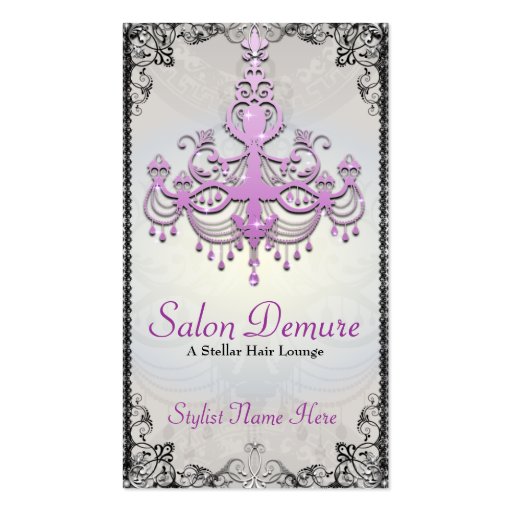 Modern Sophisticated Silver Purple Designer Salon Business Card Templates (front side)