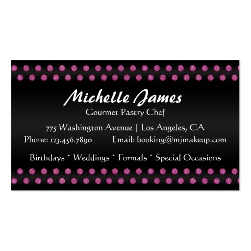 Modern Sparkling Cupcake Monogram Pastry Chef Business Card Template (back side)