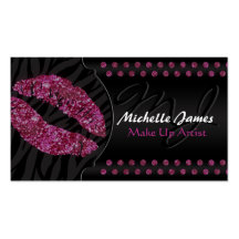 Modern Sparkling Zebra Monogram Make Up Artist Business Cards