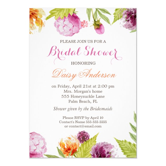 Modern Spring Floral Decor Wedding Bridal Shower 5x7 Paper Invitation Card (front side)