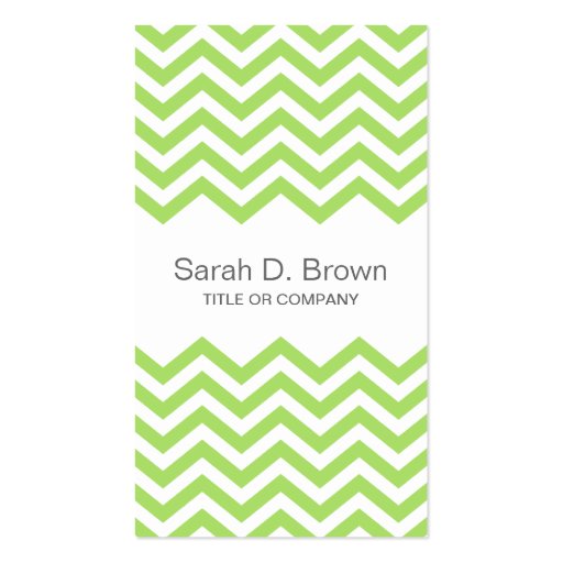 Modern spring green chevron pattern business card (front side)