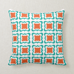 Modern Square Repeat Pattern Teal Orange White Throw Pillow