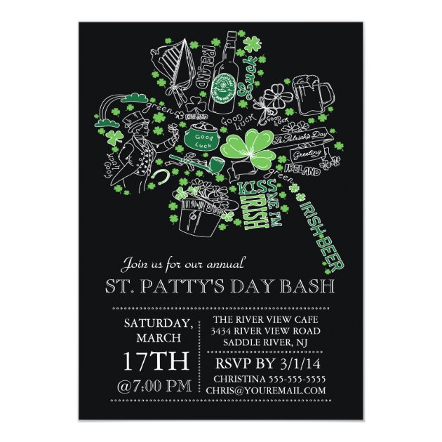 Modern St. Patrick's Day Bash Dinner Party 5x7 Paper Invitation Card (front side)