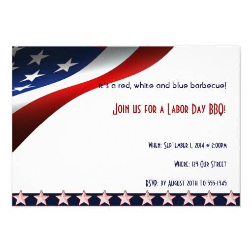 Modern Stars and Stripes Forever Flag Labor Day Personalized Invitations