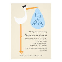 Modern Stork Baby Shower Invitation - Boy invitations