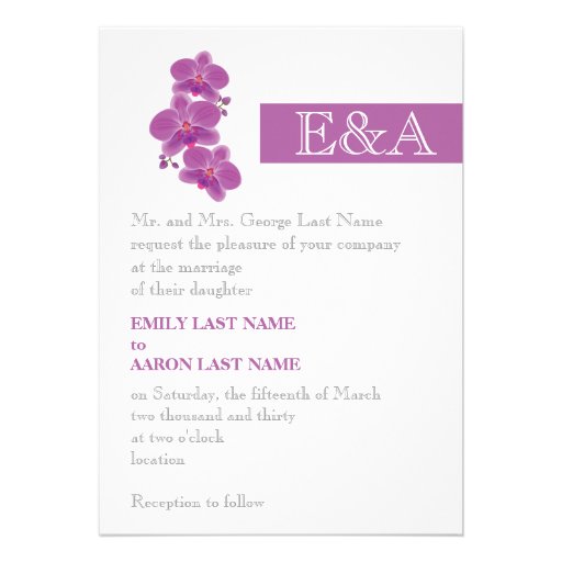Modern stripe and radiant orchid purple wedding personalized invites