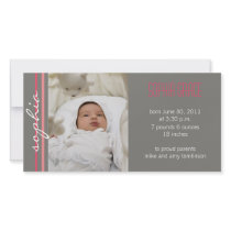 Modern Stripe Birth Announcement Photo Card-coral