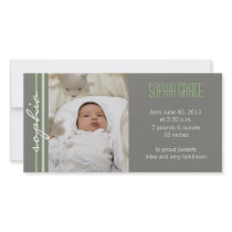 Modern Stripe Birth Announcement Photo Card-green