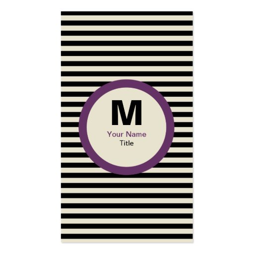 Modern Stripe Monogram Business Card - Black/Cream