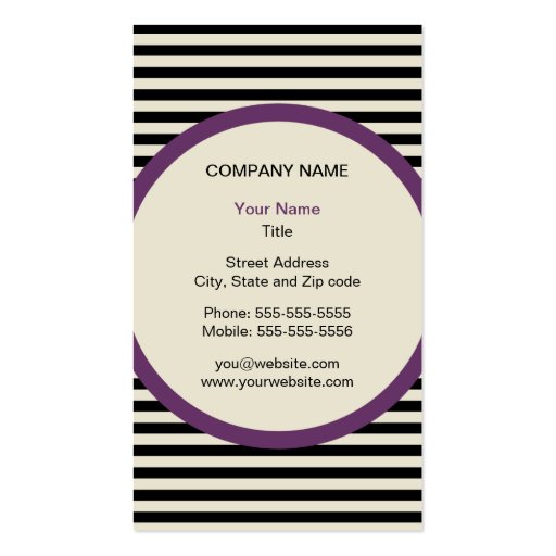 Modern Stripe Monogram Business Card - Black/Cream (back side)