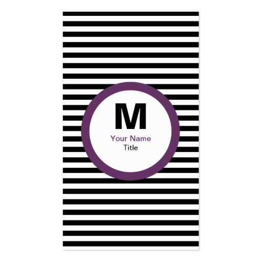 Modern Stripe Monogram Business Card - Black/White (front side)