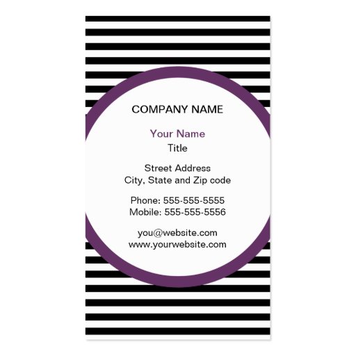 Modern Stripe Monogram Business Card - Black/White (back side)