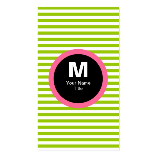 Modern Stripe Monogram Business Card - Green/White (front side)